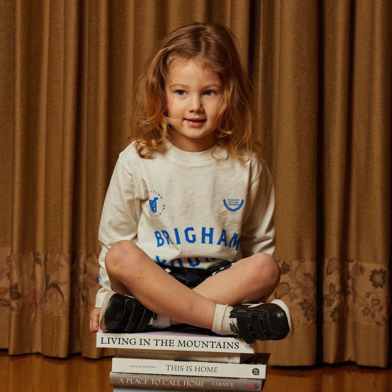 BYU White Vintage Cougar Oversized Long-Sleeve (Youth)